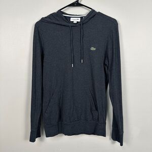 Lacoste Womens Small Grey Hoodie Sweatshirt Grey Lightweight Pullover Cotton